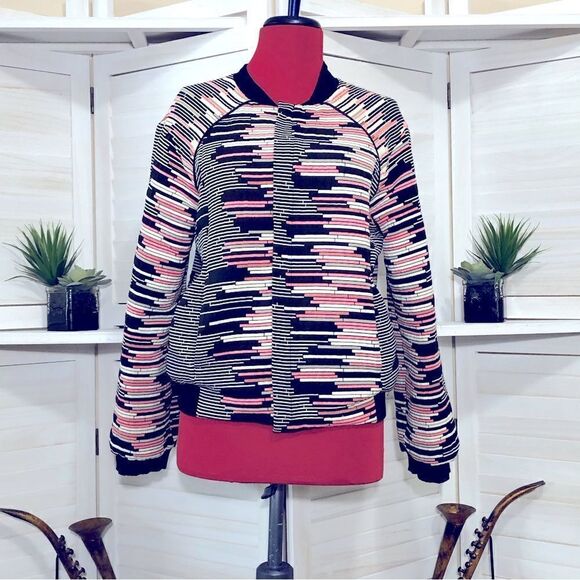 Anthropologie Weston Quilted Bomber Jacket Pink Black Small - Picture 6 of 9